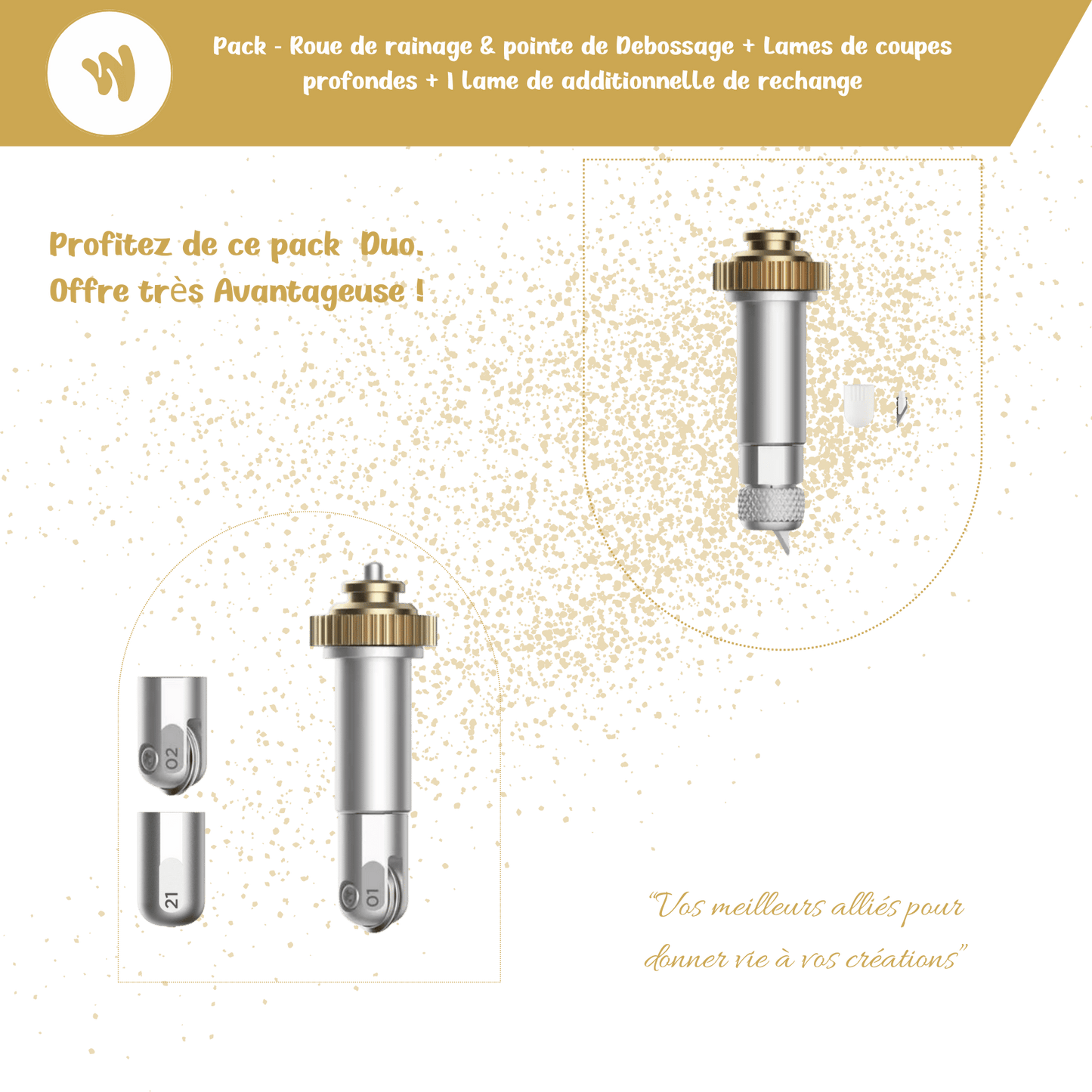 Pack Duo Expert – Roue de Rainage & Pointe de Débossage & Lame de Découpe avec Lame de Rechange